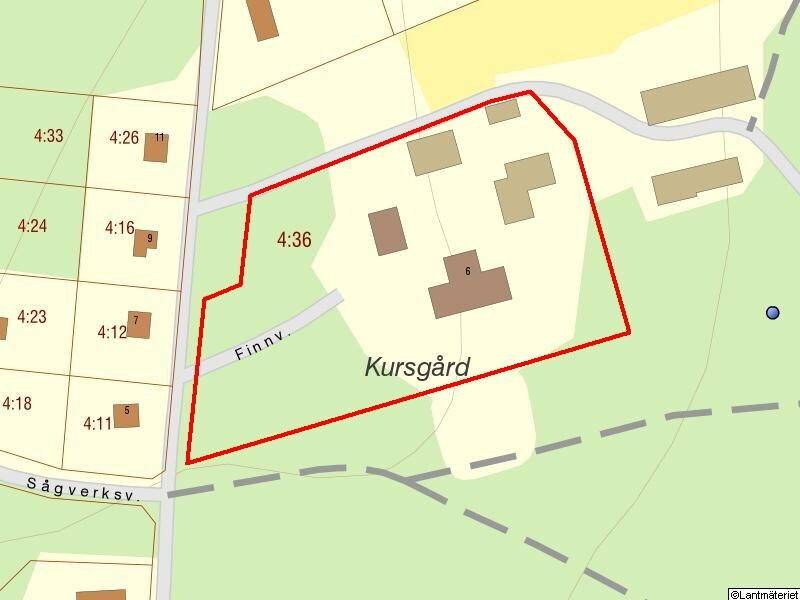 Fastighetskarta som visar fastigheten Ramshyttan 4:36 med byggnaderna markerade